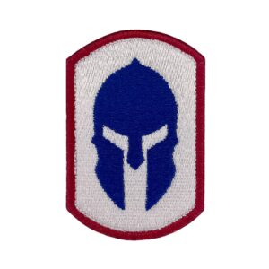 Molon Labe Spartan Hook and Loop patch. 100% embroidered. 2 inches wide, 3 inches tall. The spartan helmet is blue with a white background and blue border. Great for backpacks, hats, gun bags, plate carriers, dog vests, and more. Made in USA.