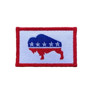 Red, white, and blue tactical patch with 100% embroidery, featuring an American Bison – a symbol of strength and patriotism.