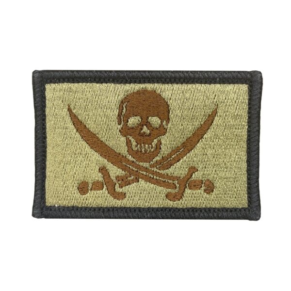 Calico Jack Rackham Air Force OCP jolly roger pirate flag. 2x3 inch morale badge velcro tactical hook and loop. Made in USA