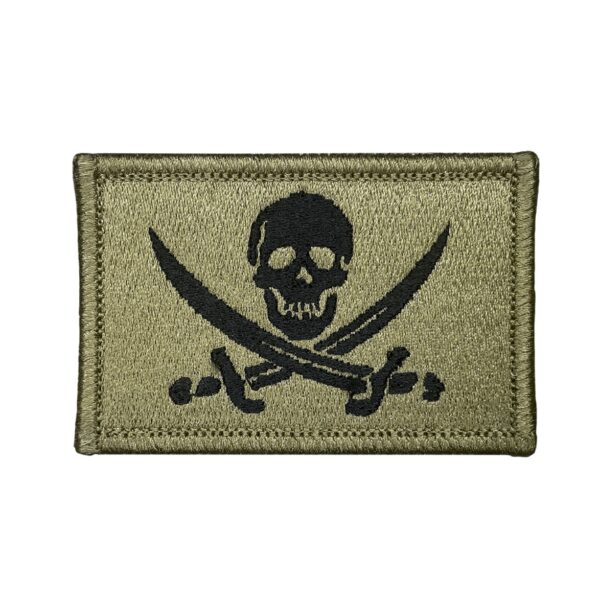 Calico Jack Rackham Army OCP jolly roger pirate flag. 2x3 inch morale badge velcro tactical hook and loop. Made in USA